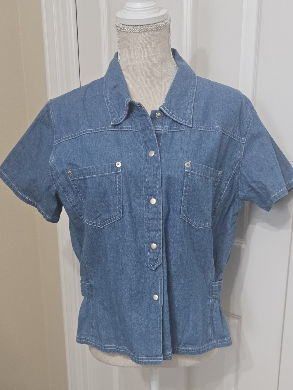 NEWPORT NEWS Denim Short-Sleeve Button-Front Shirt - Light Blue